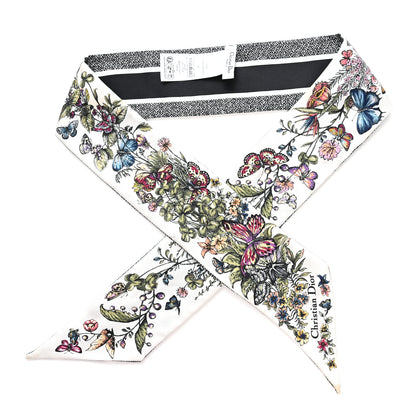 Christian Dior Silk Twill D-Floral Mitzah Scarf Black White Multicolor 1 of 4