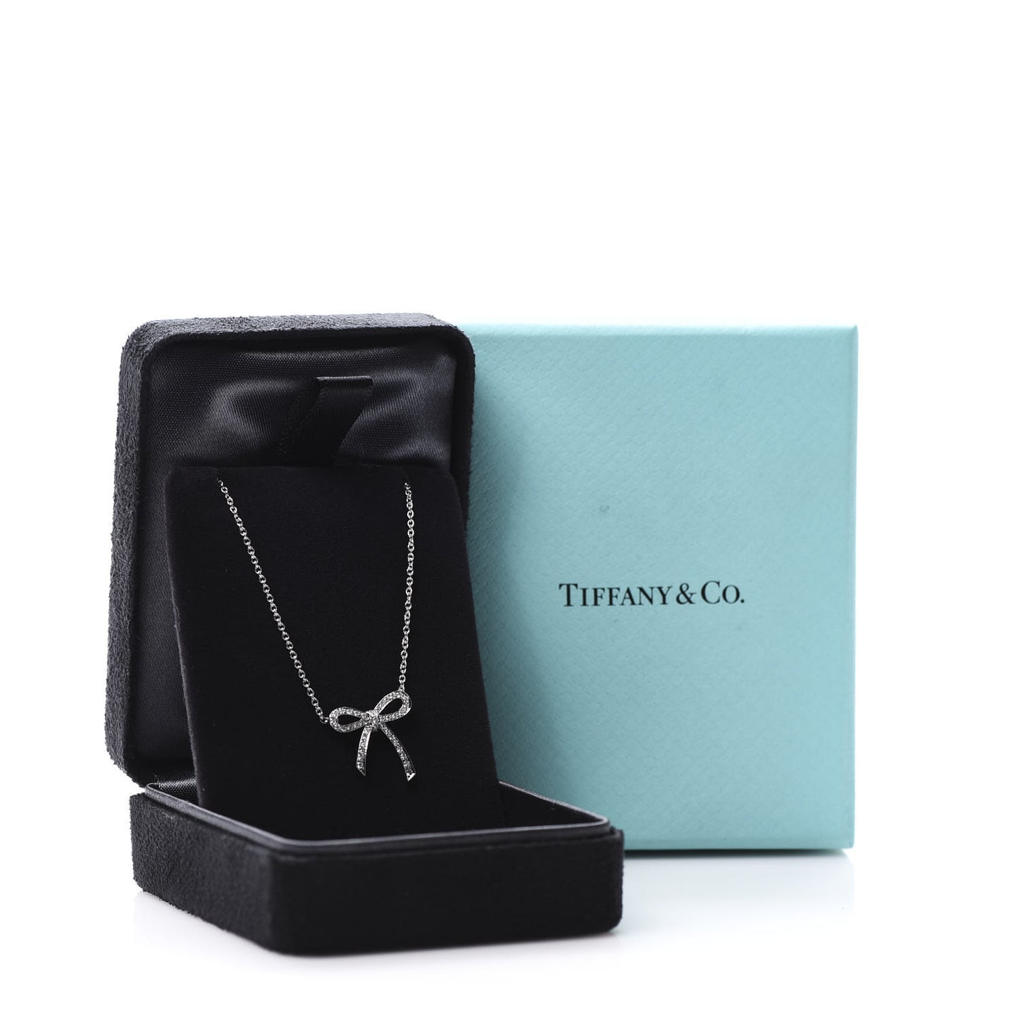 Platinum Diamond Mini Bow Pendant Necklace