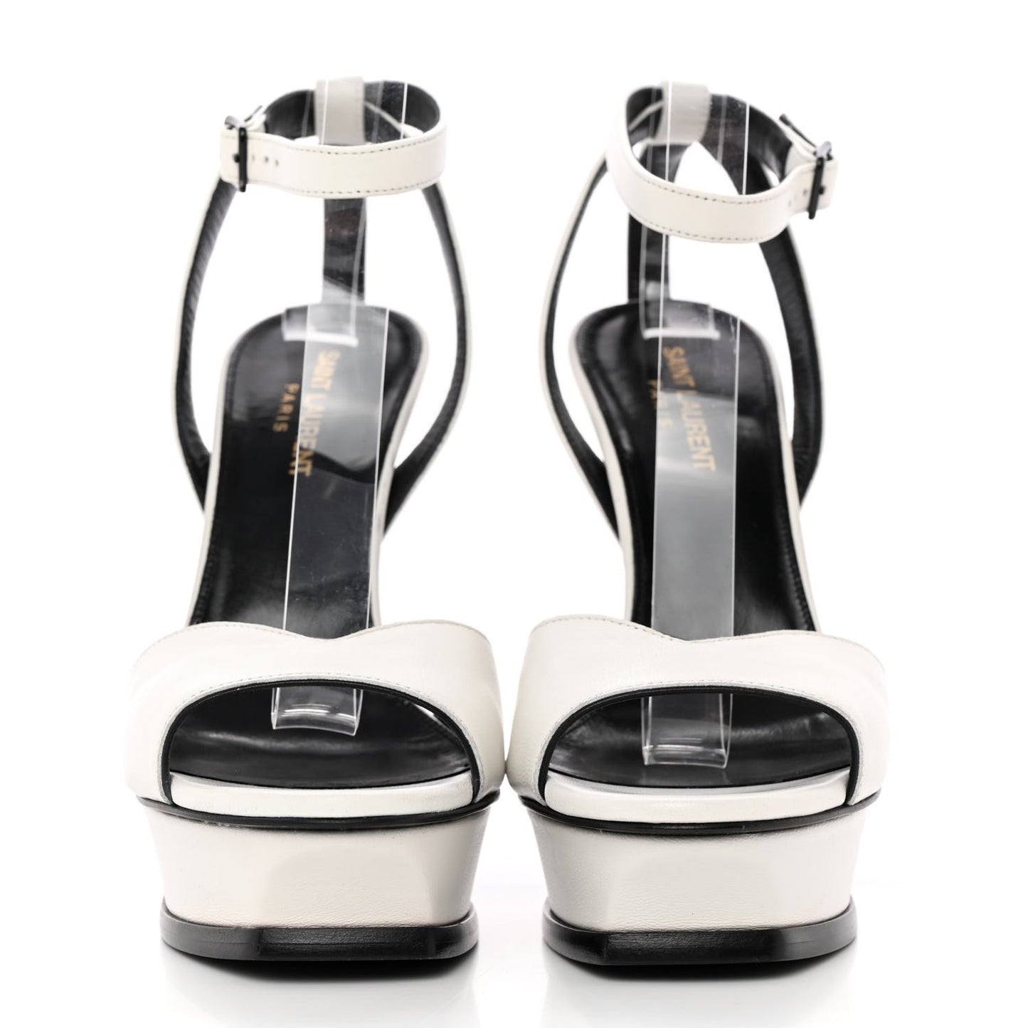 Calfskin Tribute 105 Open Toe Platform Sandals 38.5 White Black