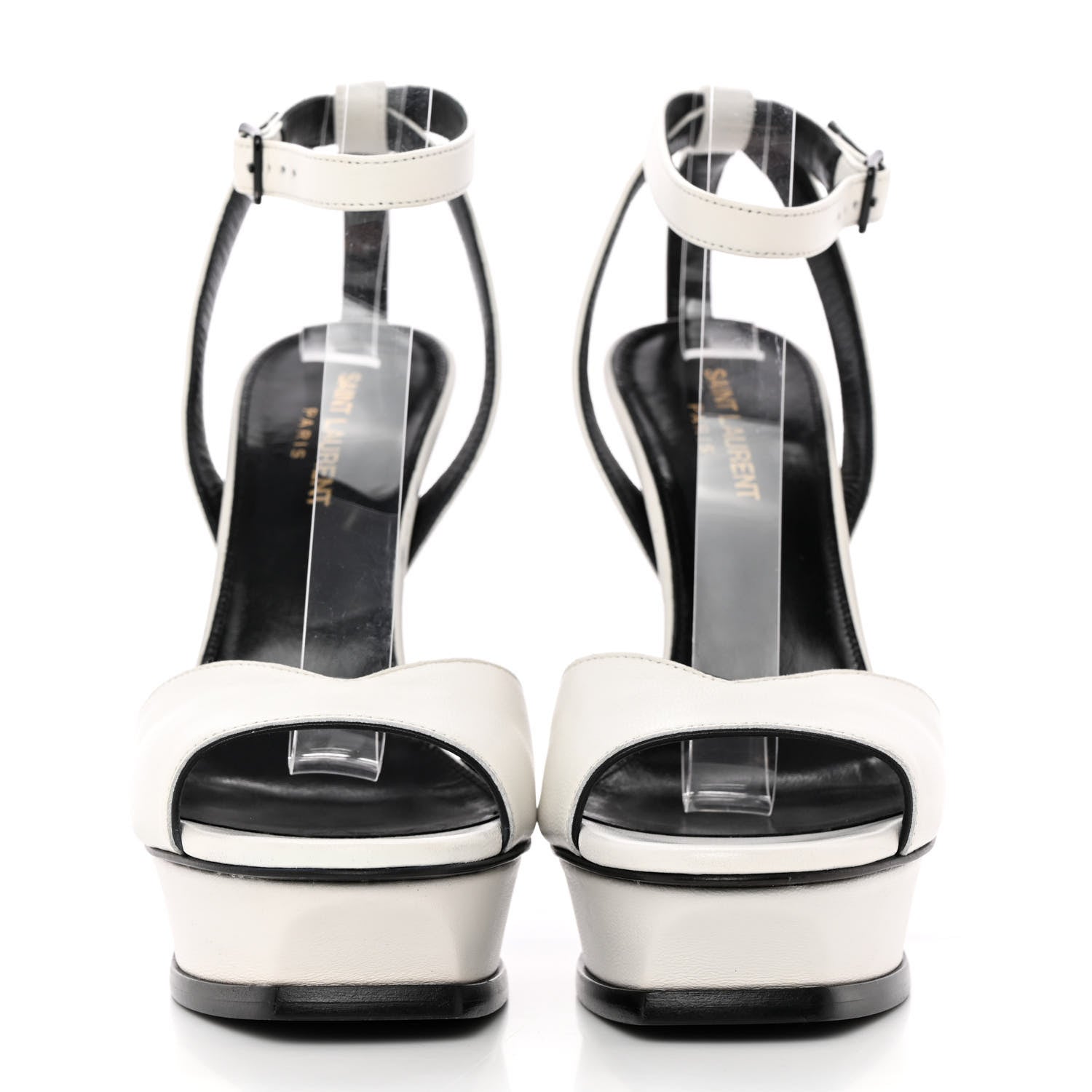 Saint Laurent Calfskin Tribute 105 Open Toe Platform Sandals 38.5 White Black 2 of 16