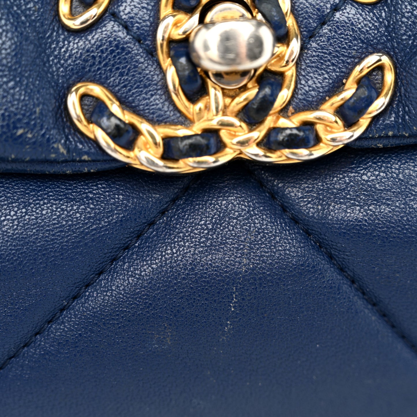 Goatskin Quilted Large Chanel 19 Flap Dark Blue