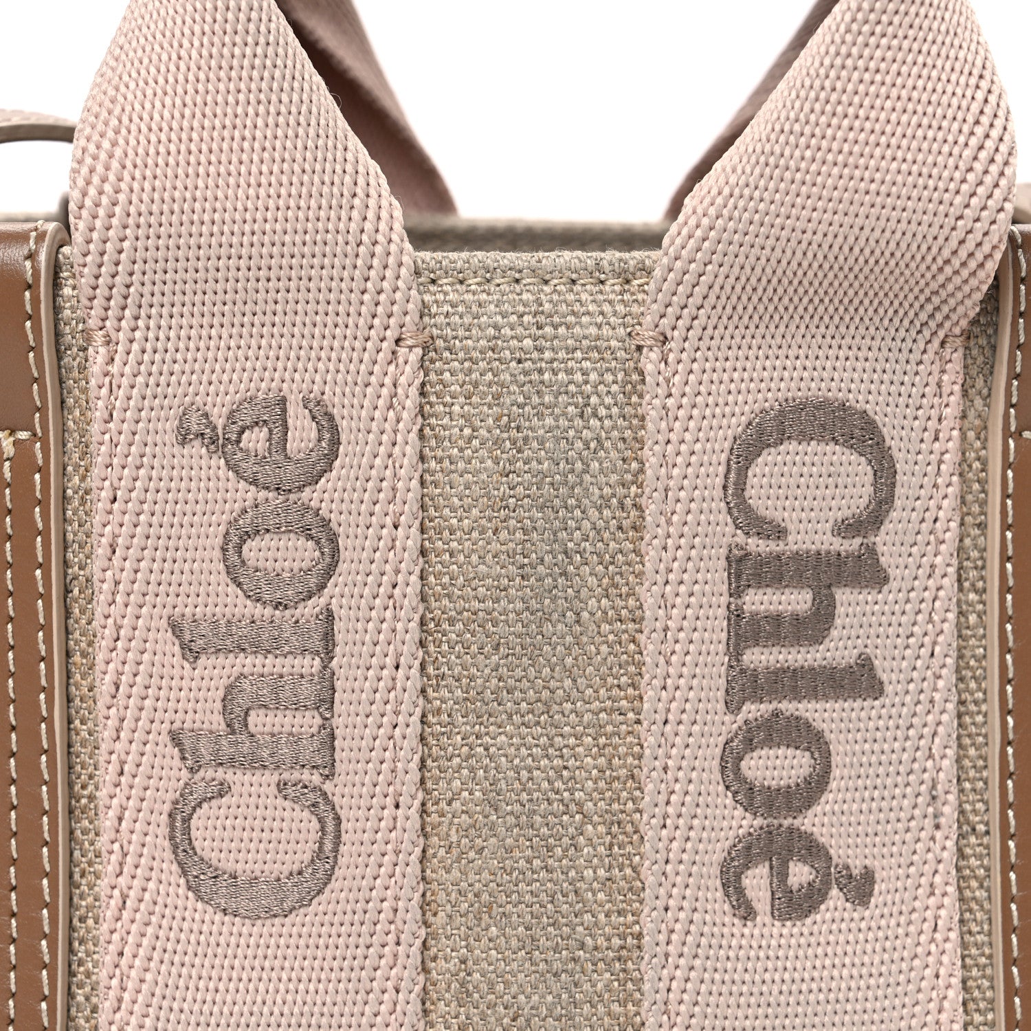Chloe Linen Calfskin Mini Woody Ribbon Tote With Strap Blushy Beige 8 of 11