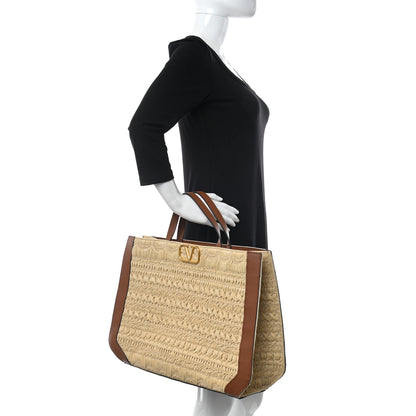 Valentino Garavani Raffia Calfskin Vlogo Shoulder Tote Naturale Selleria 2 of 9