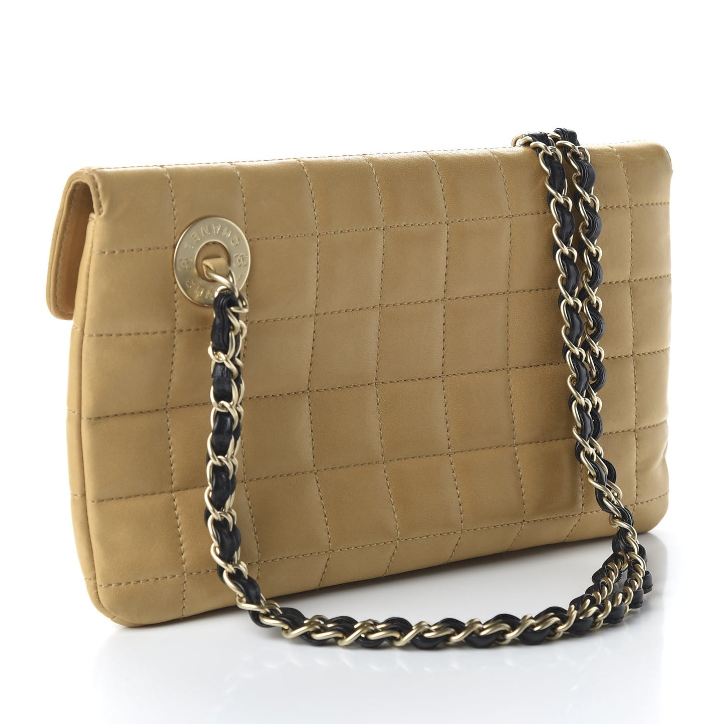 Lambskin Chocolate Bar Mademoiselle Flap Shoulder Bag Beige