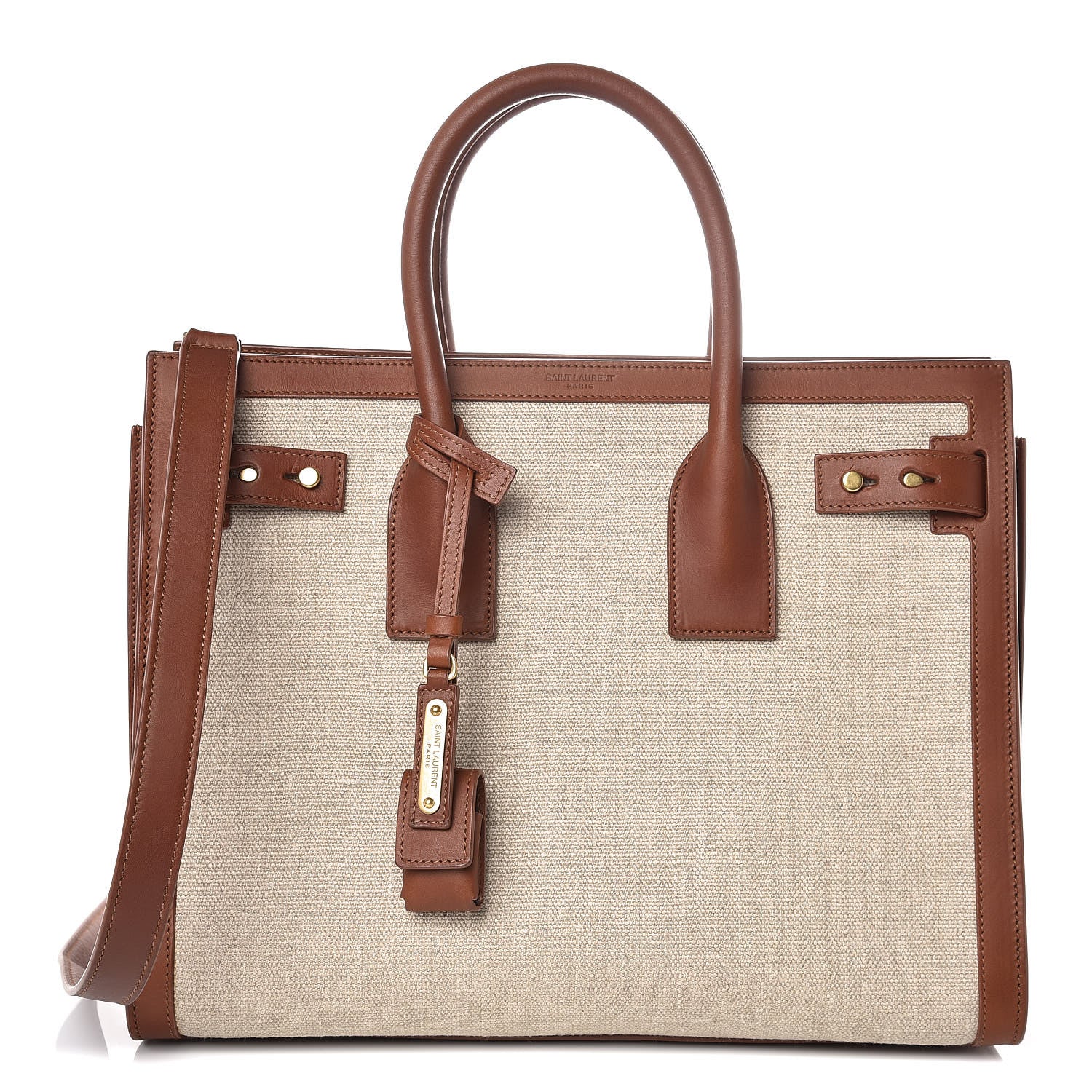 Saint Laurent Linen Calfskin Small Souple Sac De Jour Cognac 1 of 13
