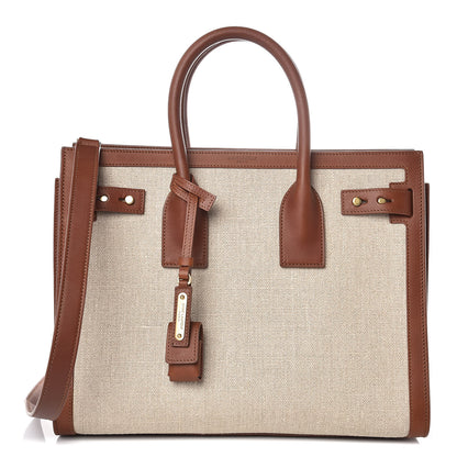 Saint Laurent Linen Calfskin Small Souple Sac De Jour Cognac 1 of 13
