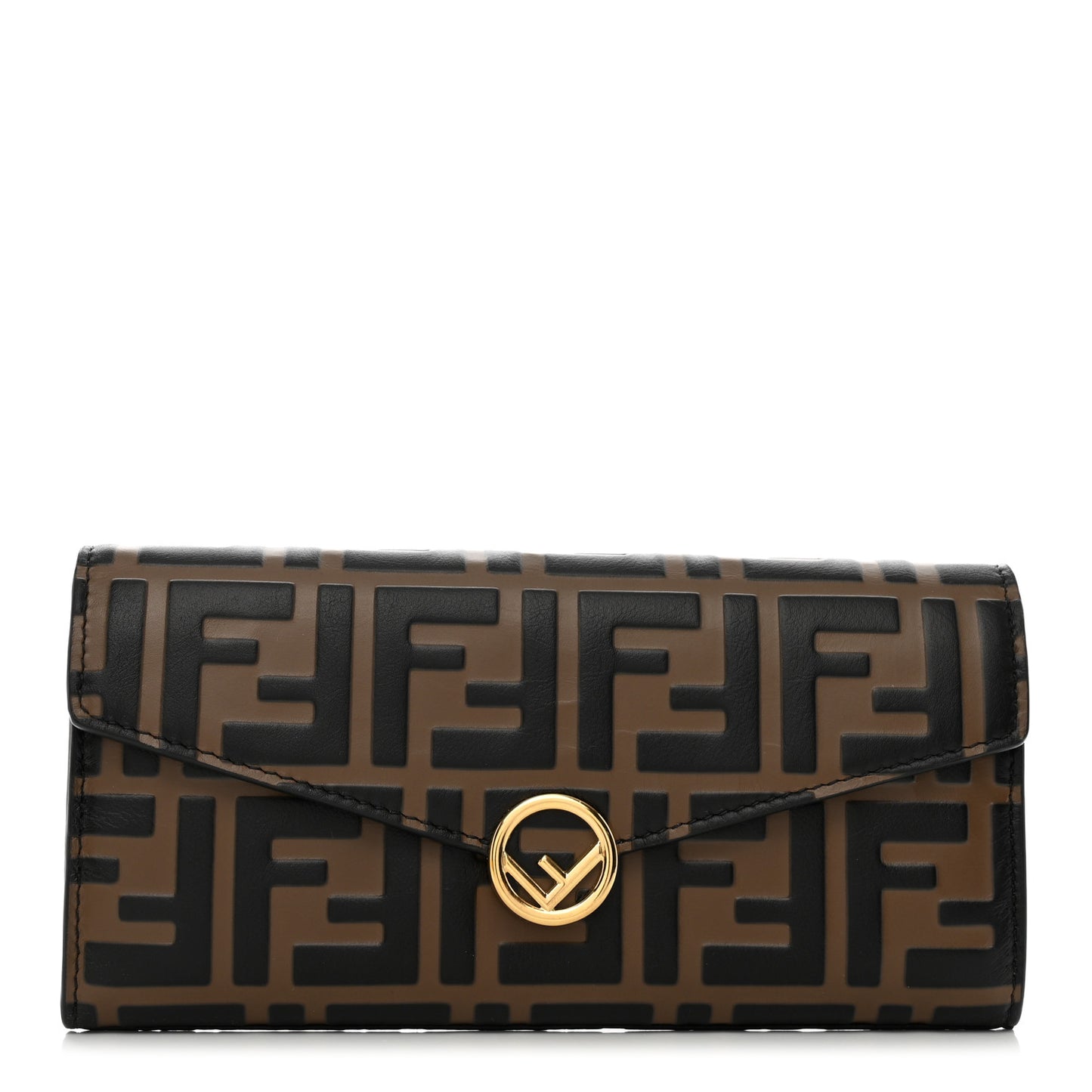 Vitello Soft F is Fendi Bi-Color FF 1974 Embossed Continental Envelope Wallet Maya Black