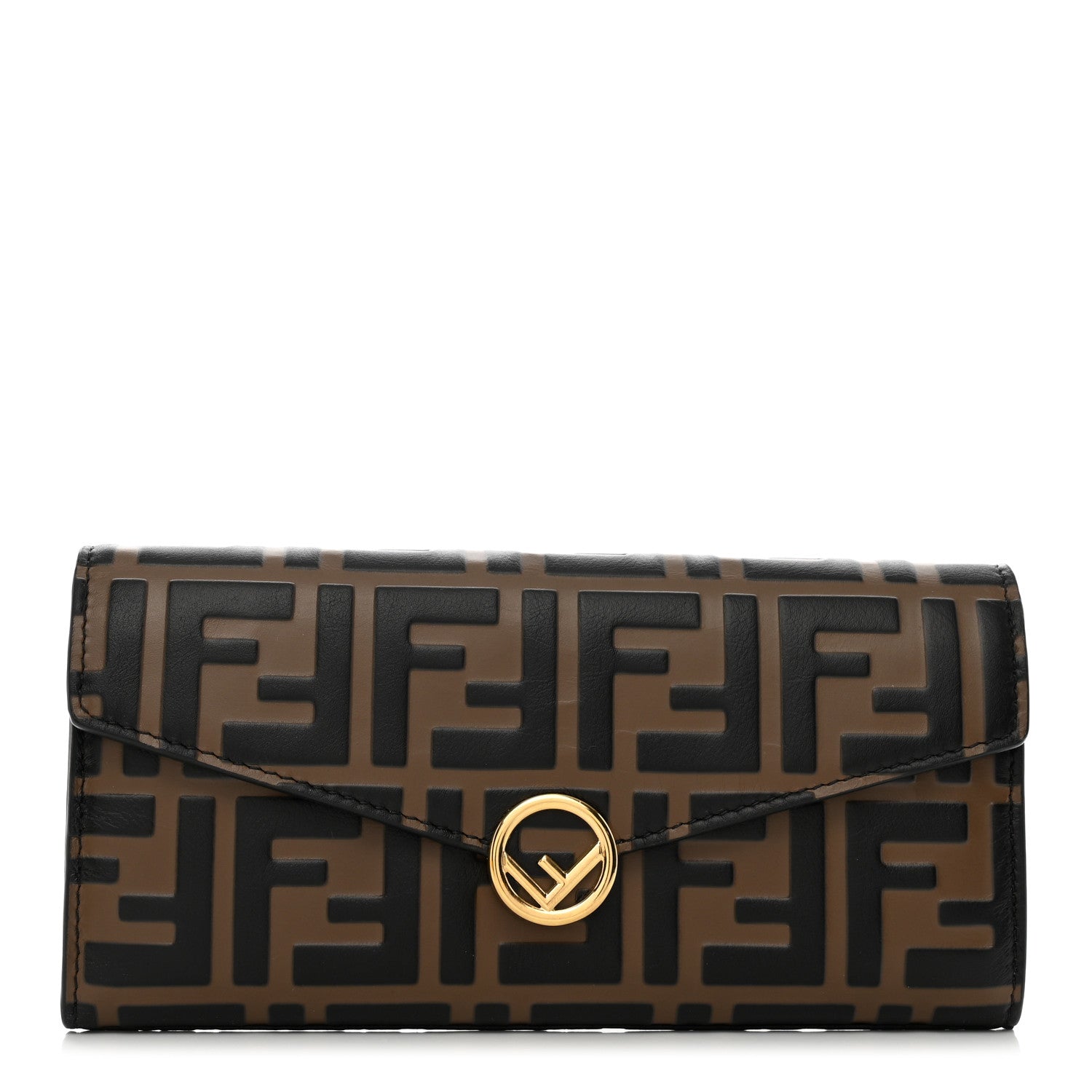 Fendi Vitello Soft F is Fendi Bi-Color FF 1974 Embossed Continental Envelope Wallet Maya Black 1 of 12