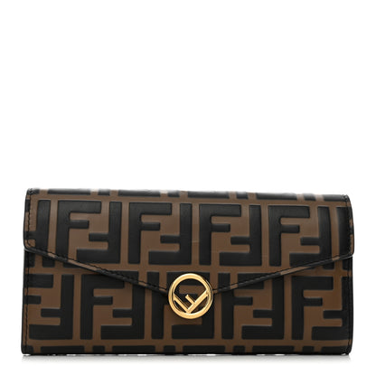 Fendi Vitello Soft F is Fendi Bi-Color FF 1974 Embossed Continental Envelope Wallet Maya Black 1 of 12
