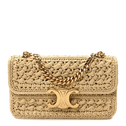Celine Raffia Effect Claude Chain Shoulder Bag Natural 1 of 9