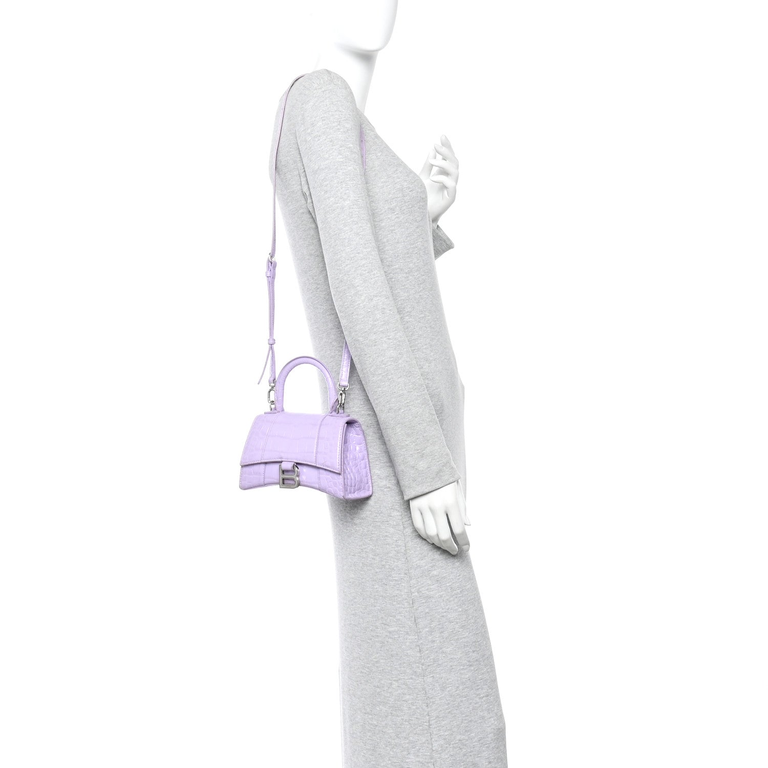Balenciaga Shiny Calfskin Crocodile Embossed Hourglass Top Handle Bag XS Lilac 2 of 10