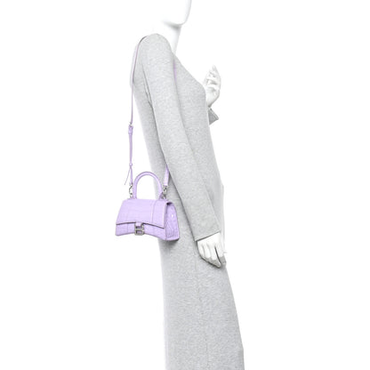 Balenciaga Shiny Calfskin Crocodile Embossed Hourglass Top Handle Bag XS Lilac 2 of 10