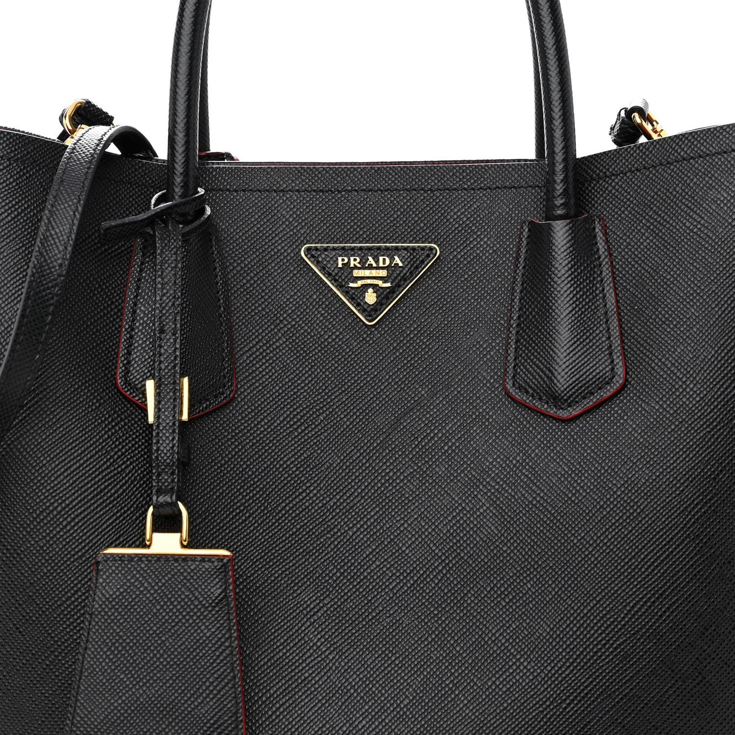 Saffiano Cuir Medium Double Bag Black Fuoco