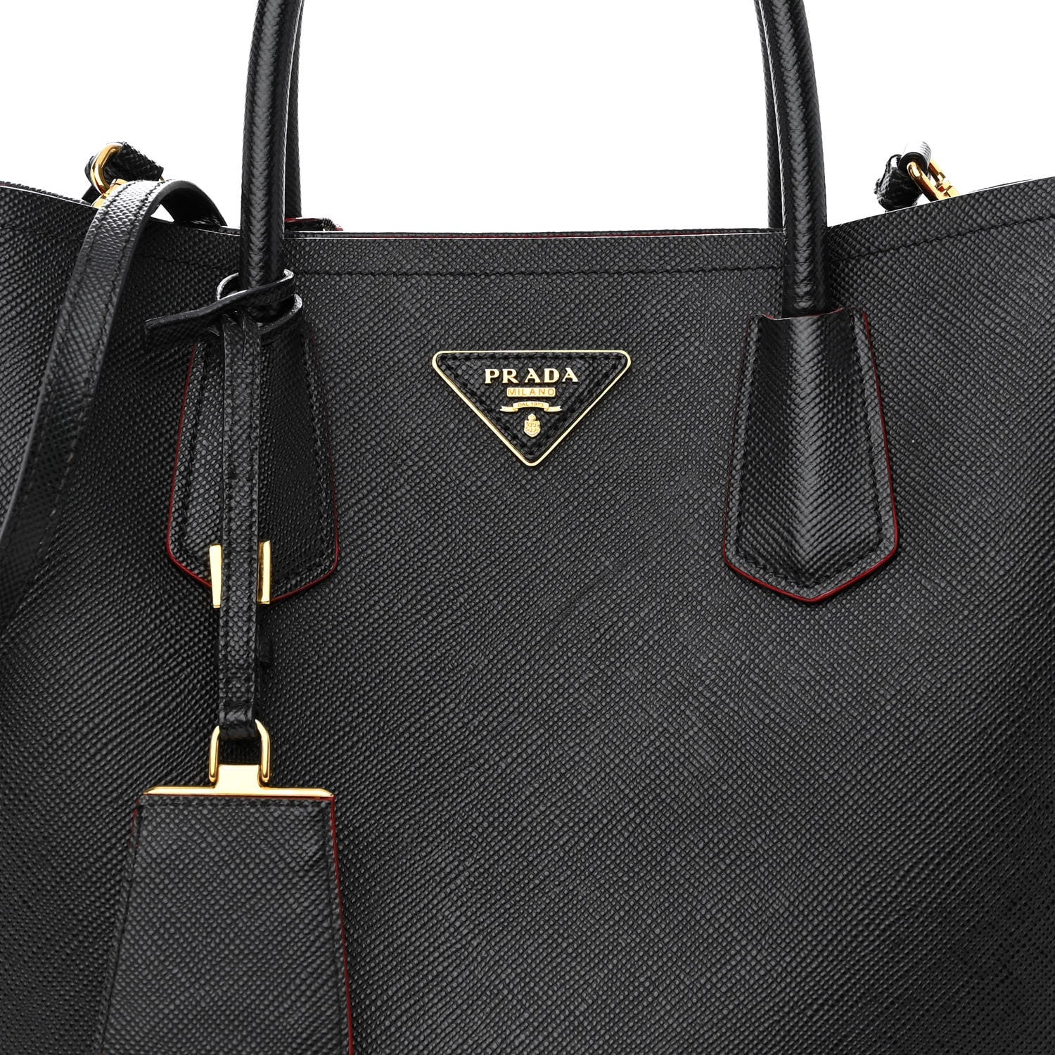 Prada Saffiano Cuir Medium Double Bag Black Fuoco 9 of 11