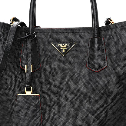 Prada Saffiano Cuir Medium Double Bag Black Fuoco 9 of 11