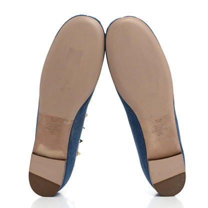 Valentino Garavani Denim Rockstud Bow Ankle Strap Ballerina Flats 41.5 Blue Rose Cannelle 5 of 9
