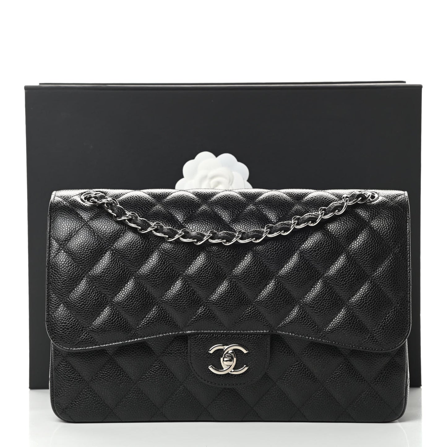 Caviar Quilted Jumbo Double Flap Black