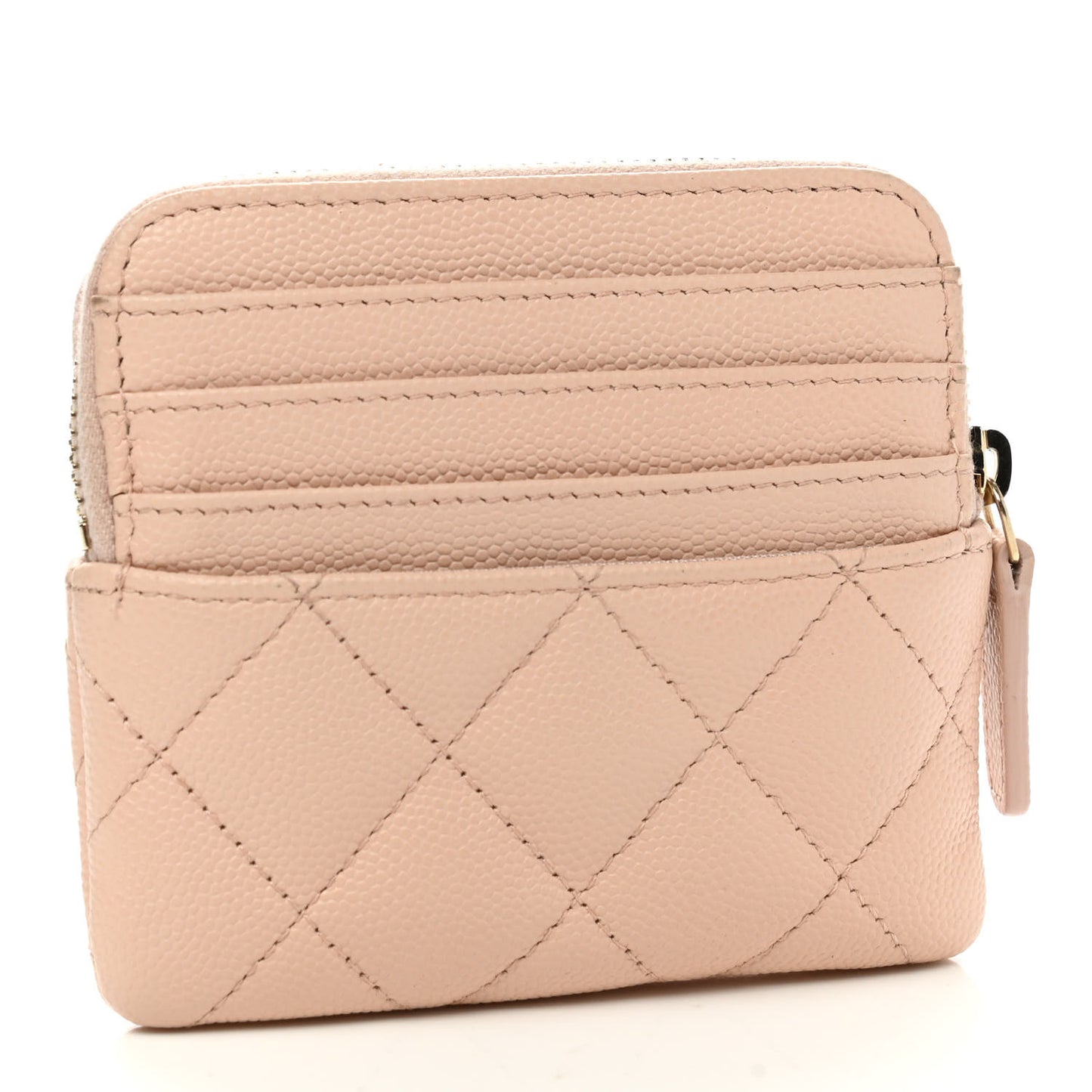 Caviar Quilted Zip Card Holder Wallet Light Beige
