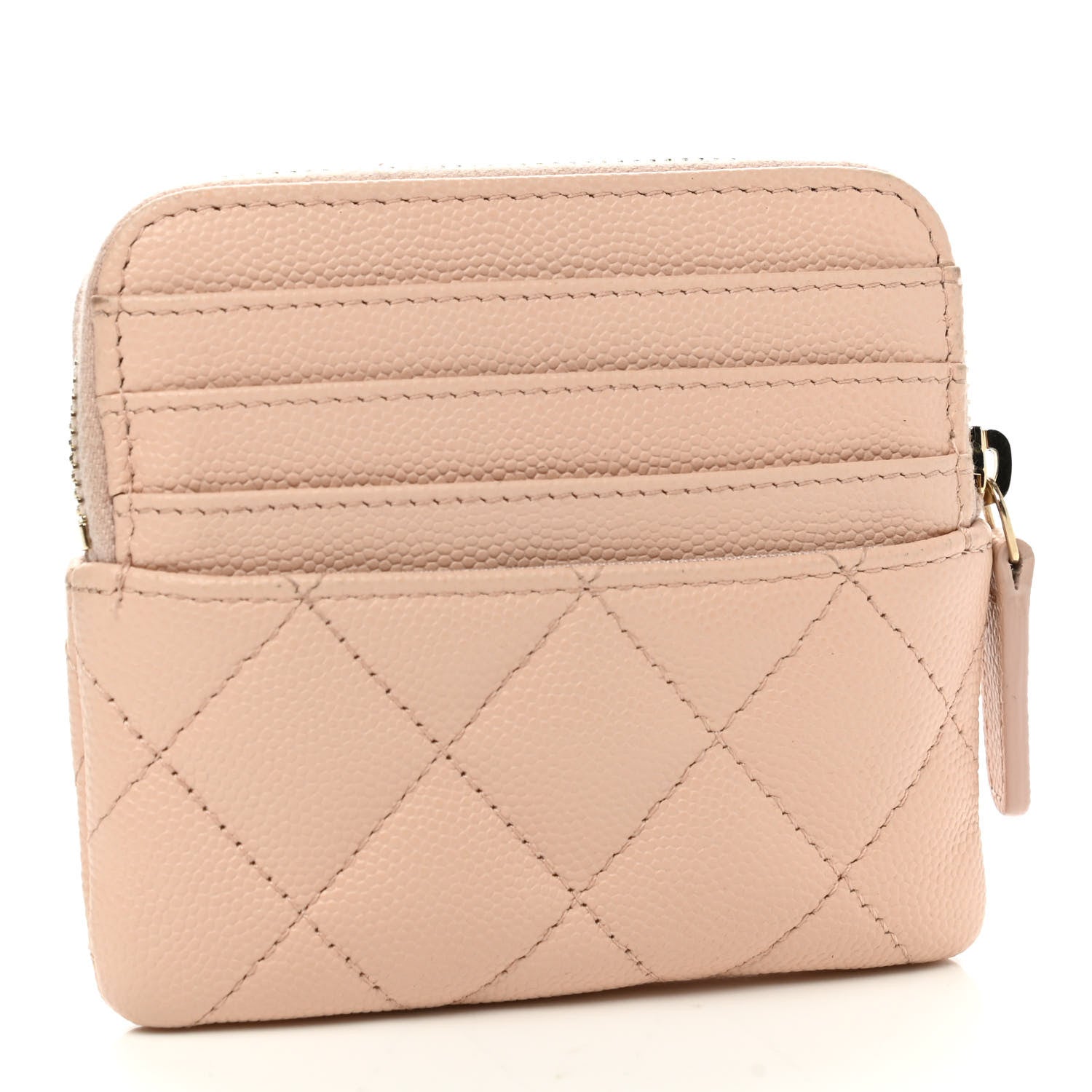 Chanel Caviar Quilted Zip Card Holder Wallet Light Beige 3 of 11