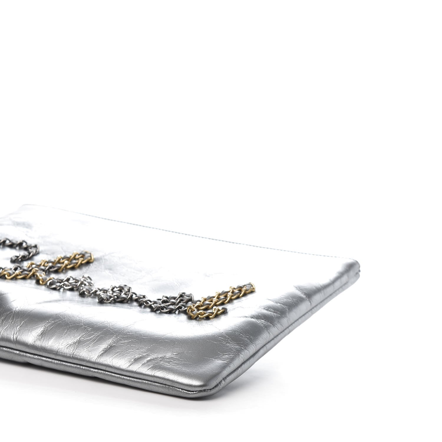 Chanel Metallic Crumpled Calfskin Chain 20s Signature Pouch Silver 7 of 10