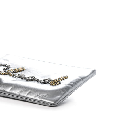Chanel Metallic Crumpled Calfskin Chain 20s Signature Pouch Silver 7 of 10
