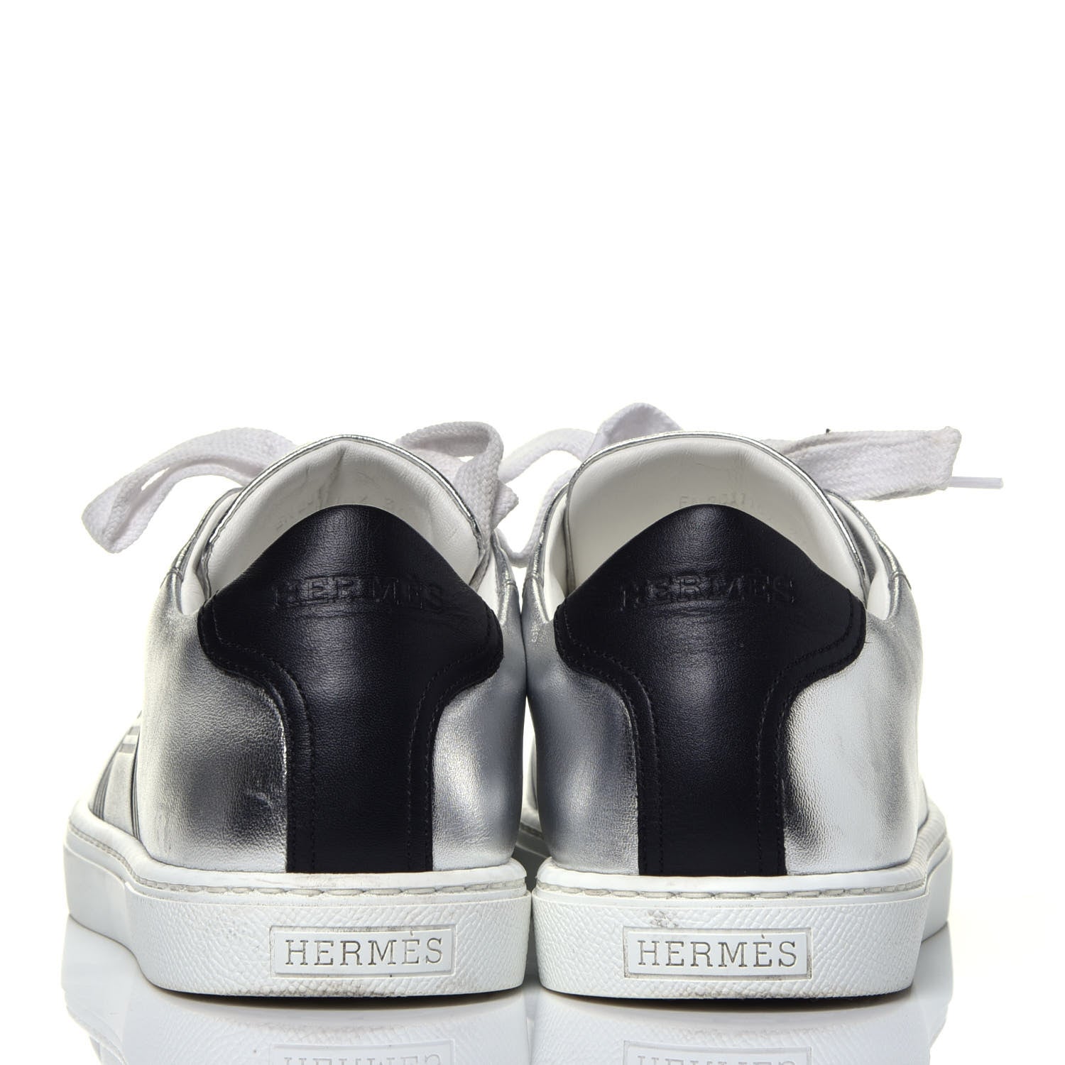 Hermes Metallic Calfskin Womens Avantage Sneakers 36 Gris Argente Black 5 of 9