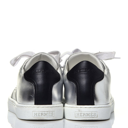 Hermes Metallic Calfskin Womens Avantage Sneakers 36 Gris Argente Black 5 of 9