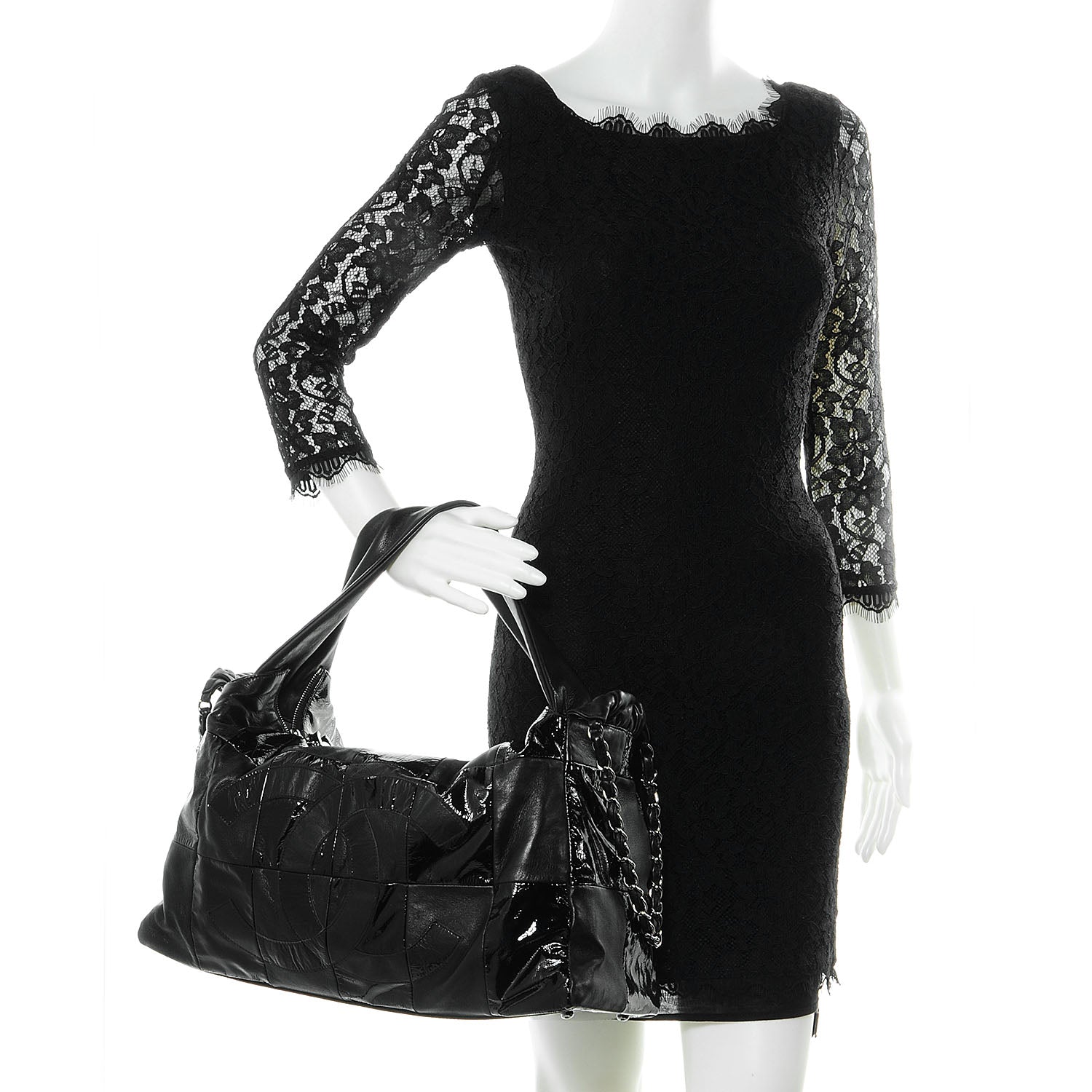 Chanel Patent Patchwork Brooklyn Hobo Black 2 of 7