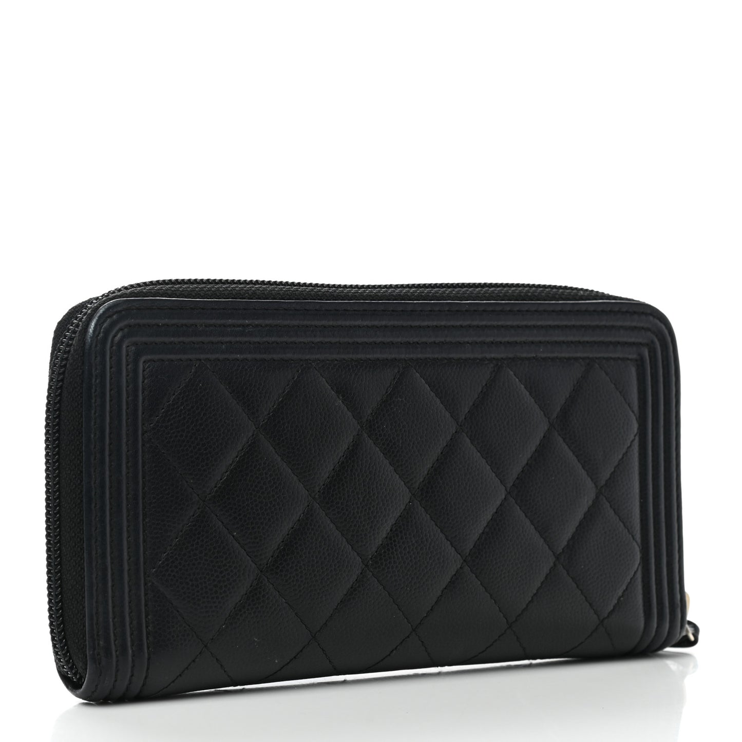 Caviar Quilted Boy Long Zip Around Wallet Black