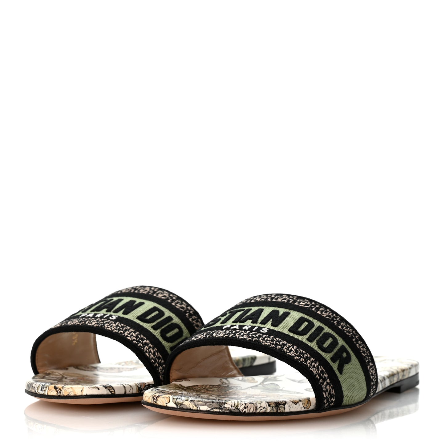 Canvas Embroidered Butterfly Dway Mules Slide Sandals 39.5 Green
