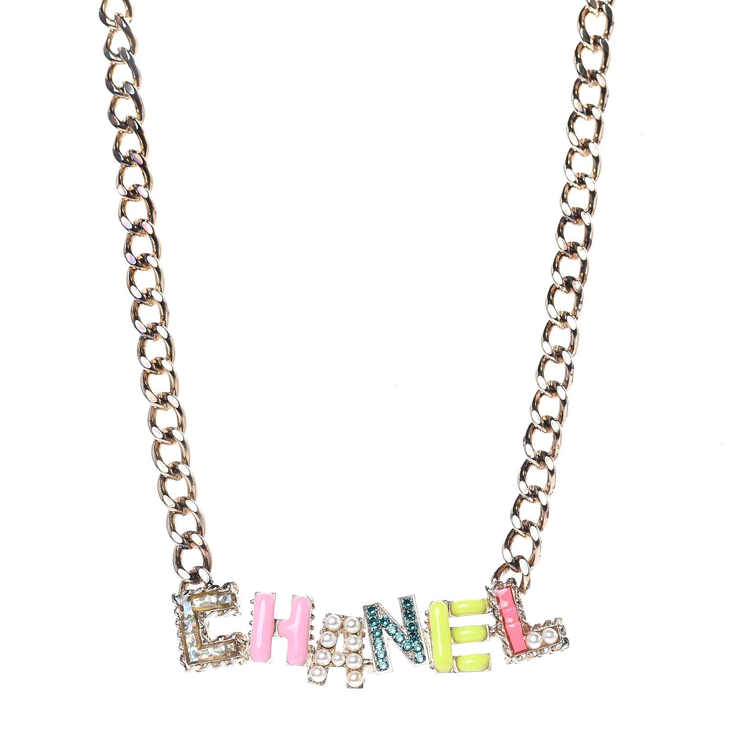 Chanel Crystal Enamel Pearl CC Logo Chain Choker Gold Multicolor 1 of 7