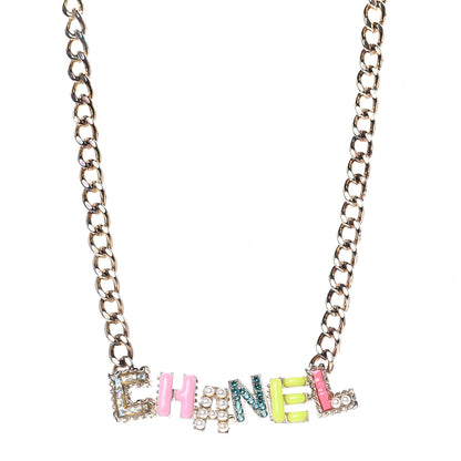 Chanel Crystal Enamel Pearl CC Logo Chain Choker Gold Multicolor 1 of 7