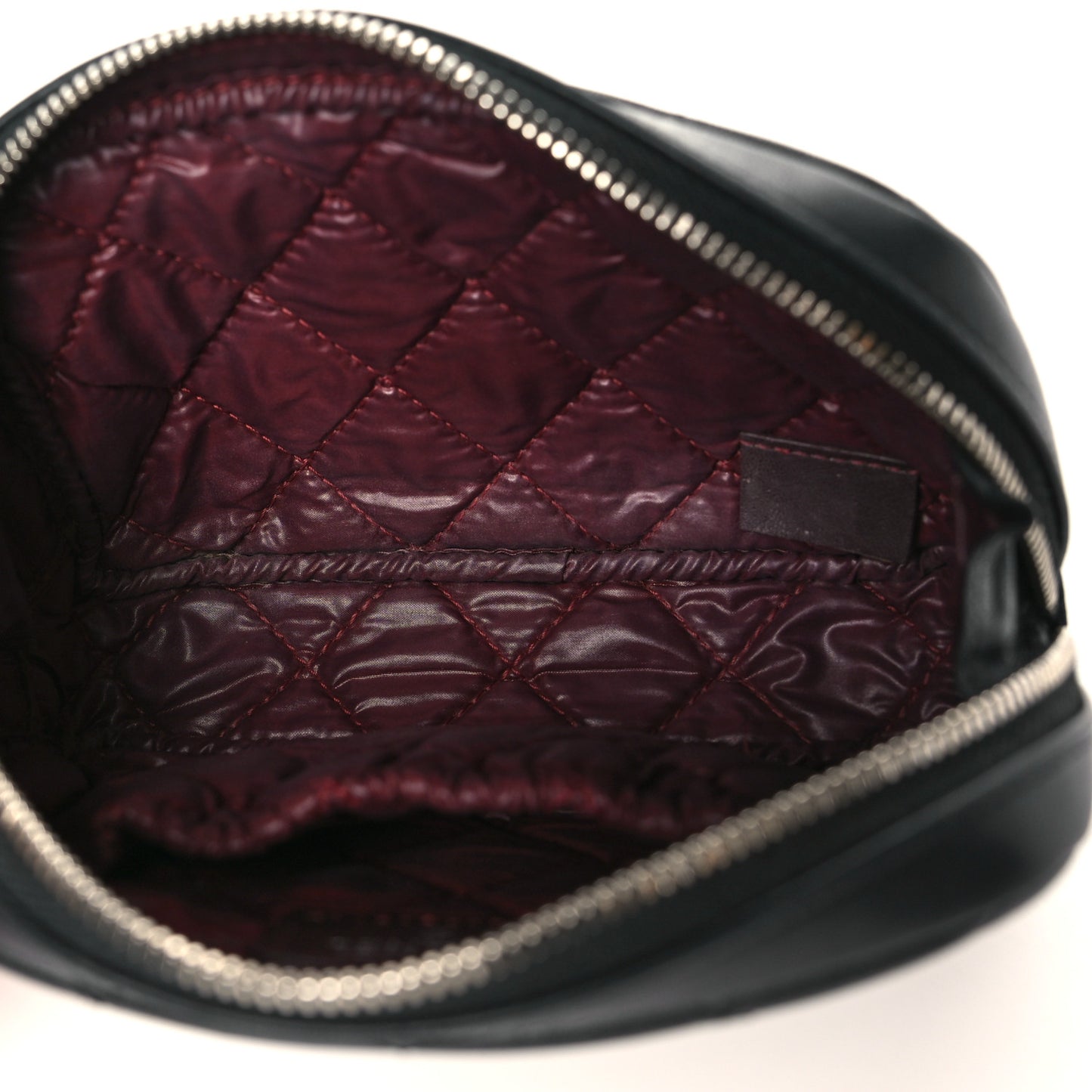 Lambskin Quilted Small Curvy Pouch Cosmetic Case Black