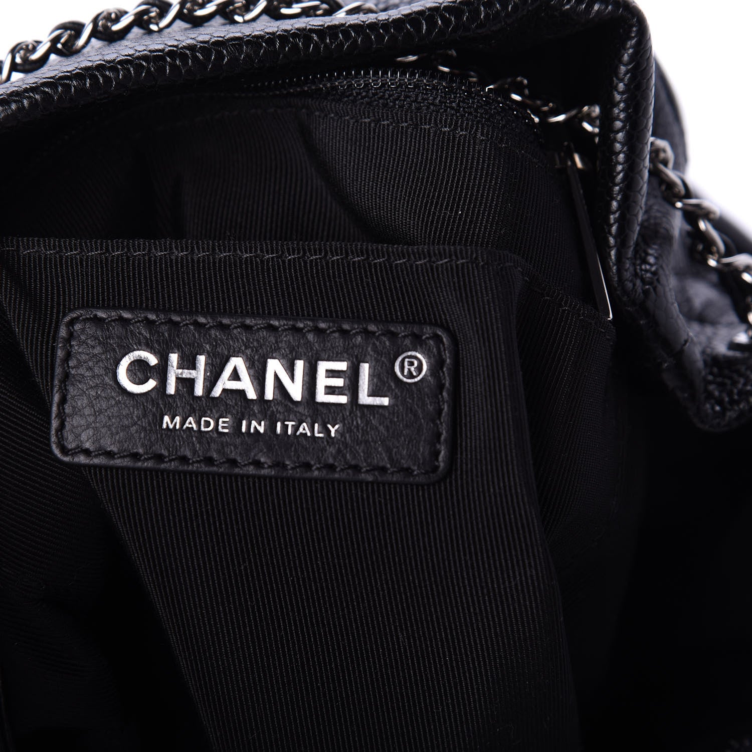 Chanel Grained Calfskin Quilted CC Chain Bucket Drawstring Bag Black 9 of 12