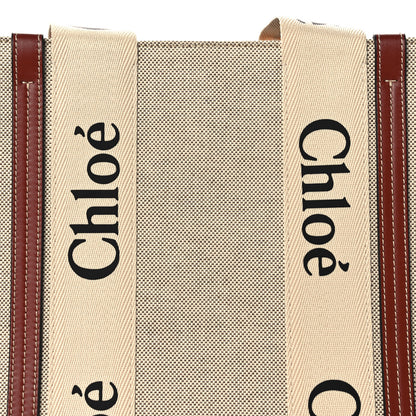 Chloe Cotton Calfskin Large Woody Ribbon Tote White Brown 9 of 12