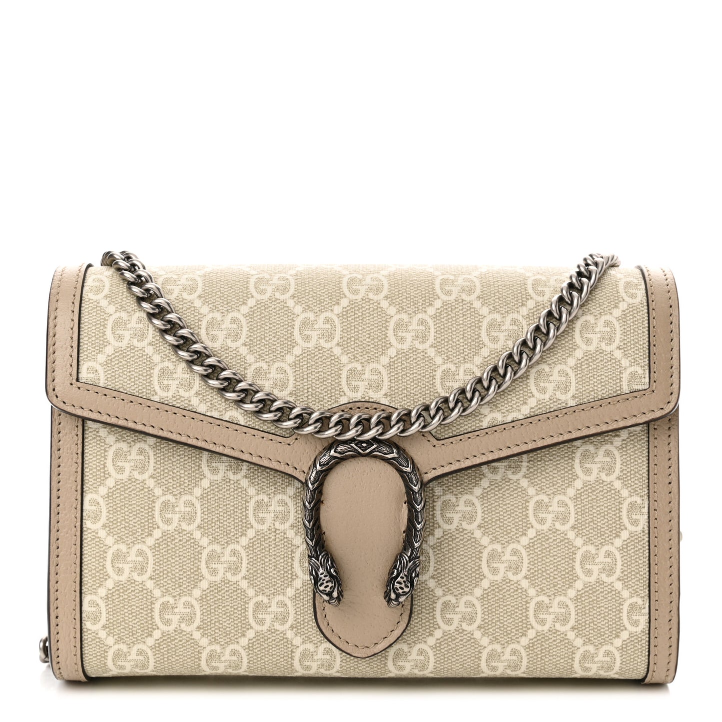 GG Supreme Monogram Textured Dollar Calfskin Mini Dionysus Chain Wallet Beige Mystic White Oatmeal