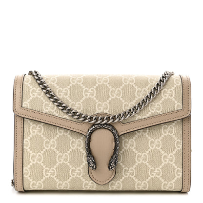 Gucci GG Supreme Monogram Textured Dollar Calfskin Mini Dionysus Chain Wallet Beige Mystic White Oatmeal 1 of 10