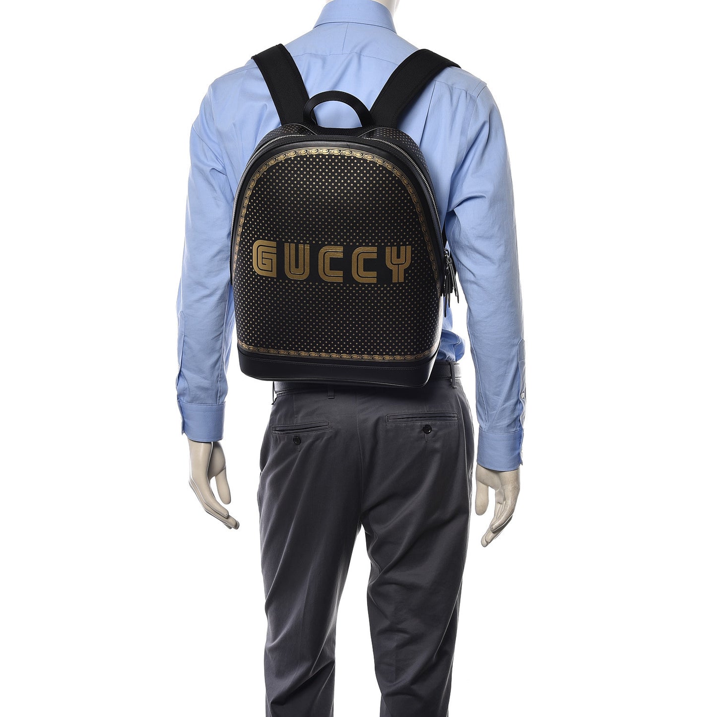 X SEGA Calfskin GUCCY Stars Dome Backpack Black Gold