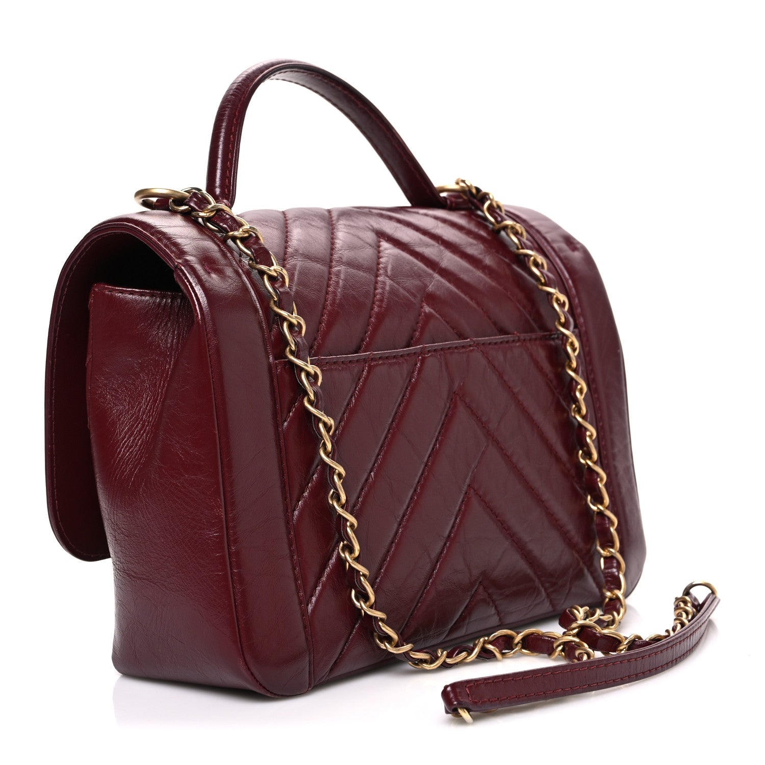 Chanel Calfskin Chevron Quilted Top Handle Flap Red 3 of 10