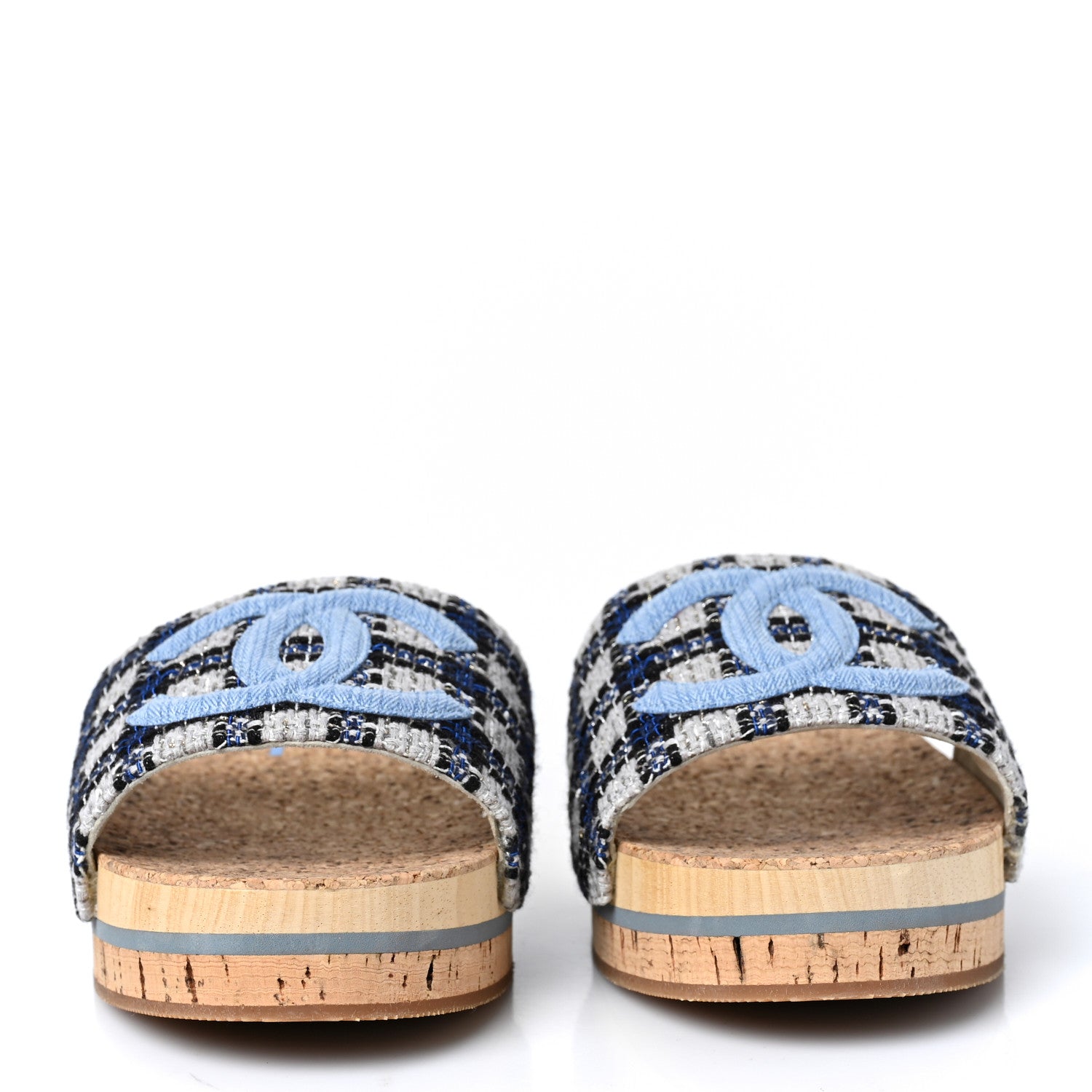 Chanel Tweed Mixed Fibers Cork CC Mule Sandal 41 Navy Blue White Blue 2 of 8