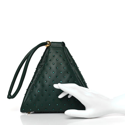 Bottega Veneta Nappa Strass Drawstring Pyramid Pouch Green 2 of 10