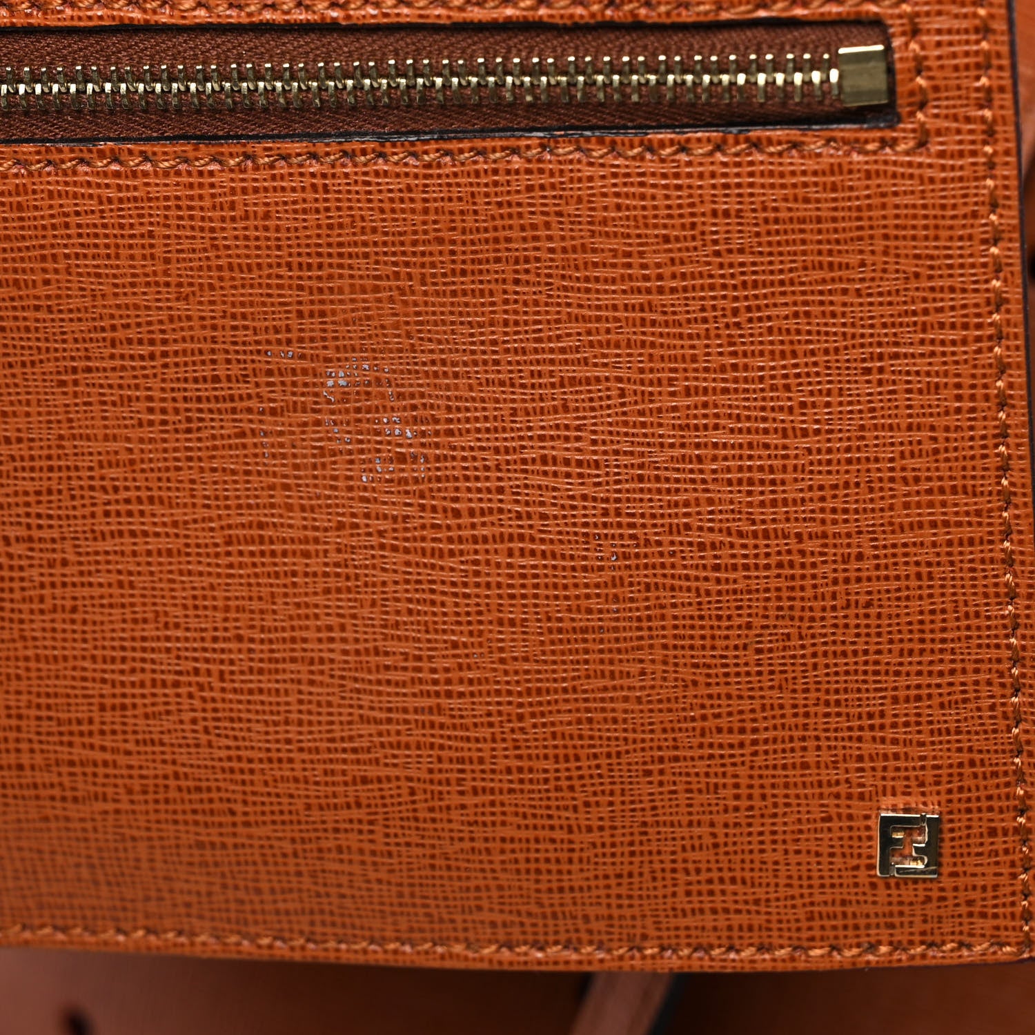 Fendi Vitello Zucca Perforated Medium Roll Tote Miel Rosso Tobacco 11 of 13