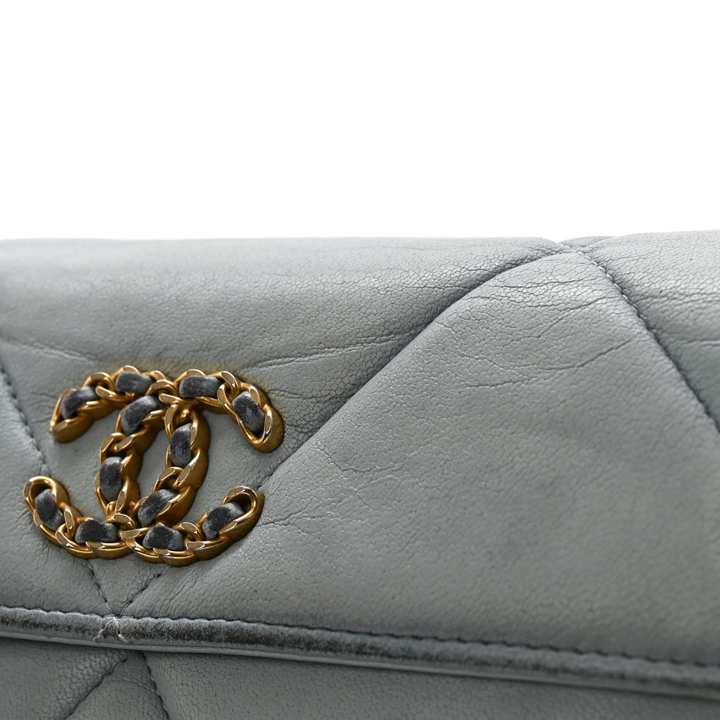 Lambskin Quilted Chanel 19 Flap Wallet Light Blue