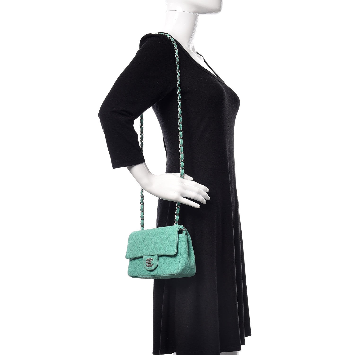 Chanel Iridescent Caviar Quilted Mini Rectangular Flap Green 2 of 15