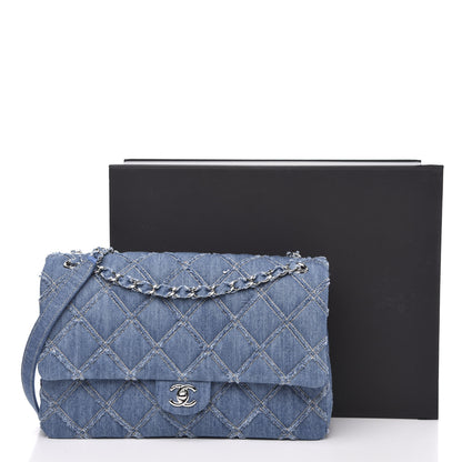 Chanel Frayed Denim Quilted Large Blue Chip Flap Blue 11 of 11