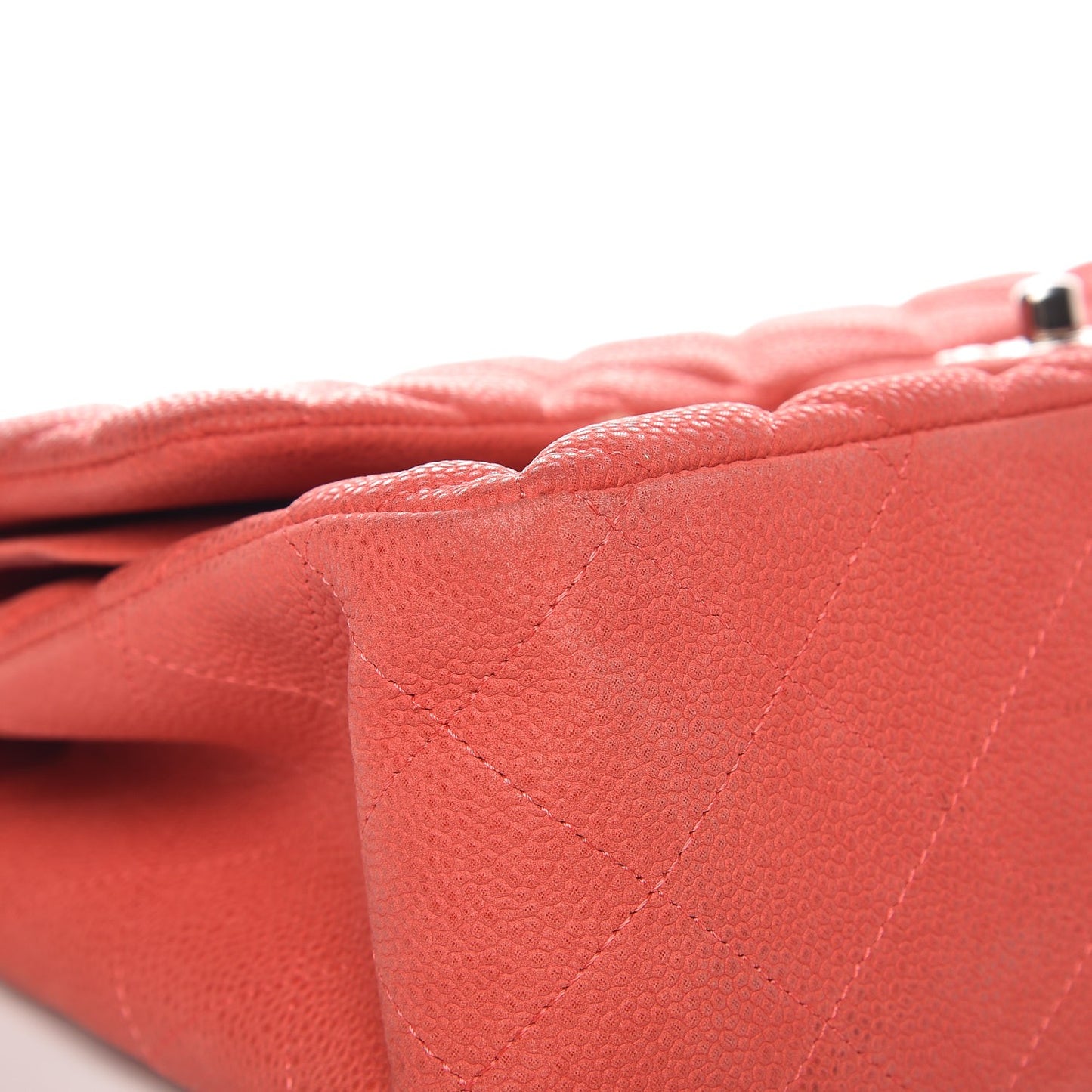 Iridescent Caviar Quilted Jumbo Double Flap Coral