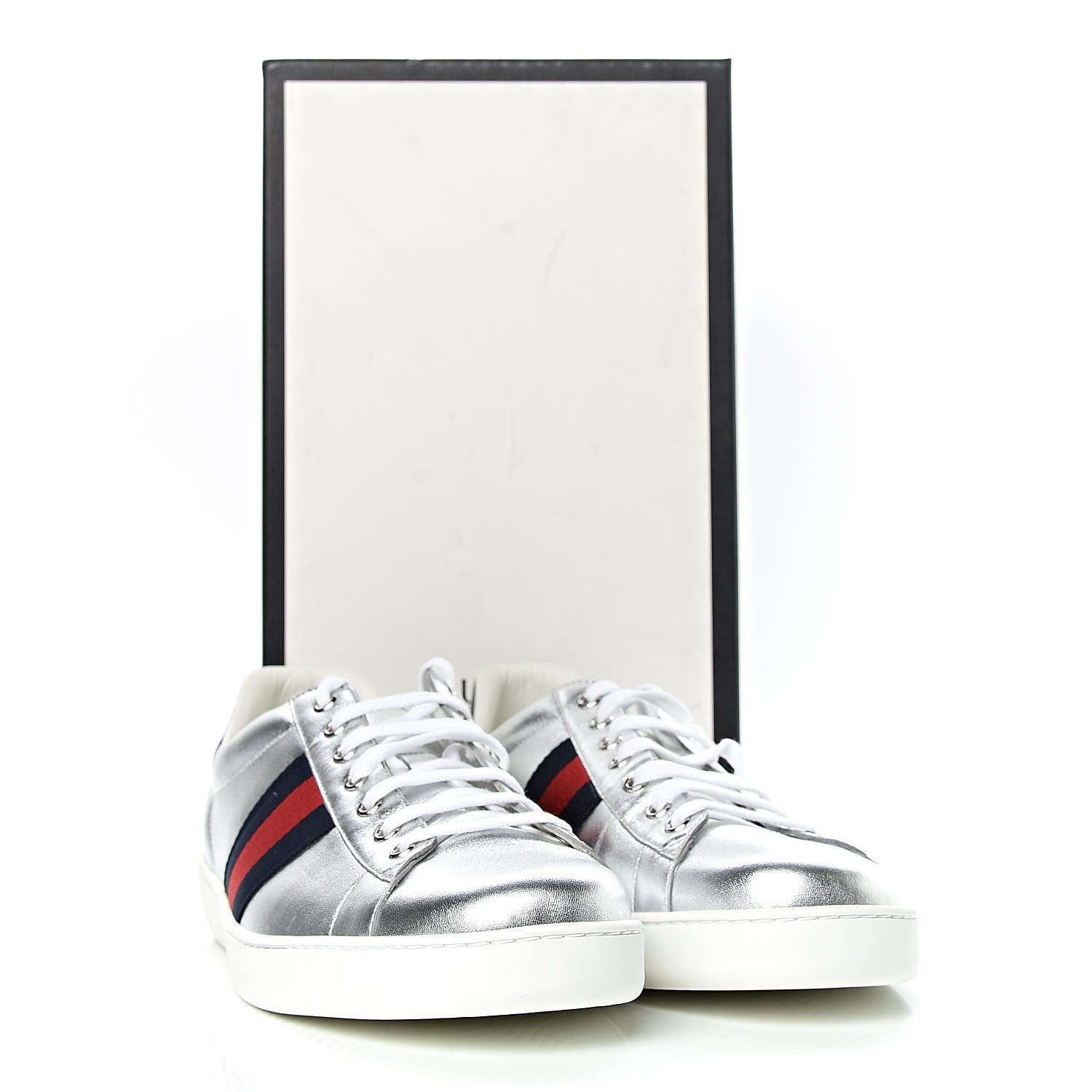 Gucci Metallic Nappa Silk Ayers Mens Ace Web Sneakers 12.5 Silver 10 of 10