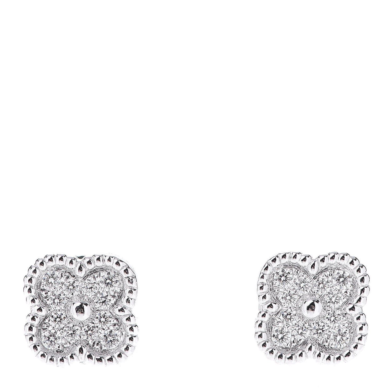 Van Cleef & Arpels 18K White Gold Diamond Sweet Alhambra Earrings 1 of 7