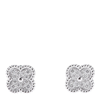 Van Cleef & Arpels 18K White Gold Diamond Sweet Alhambra Earrings 1 of 7