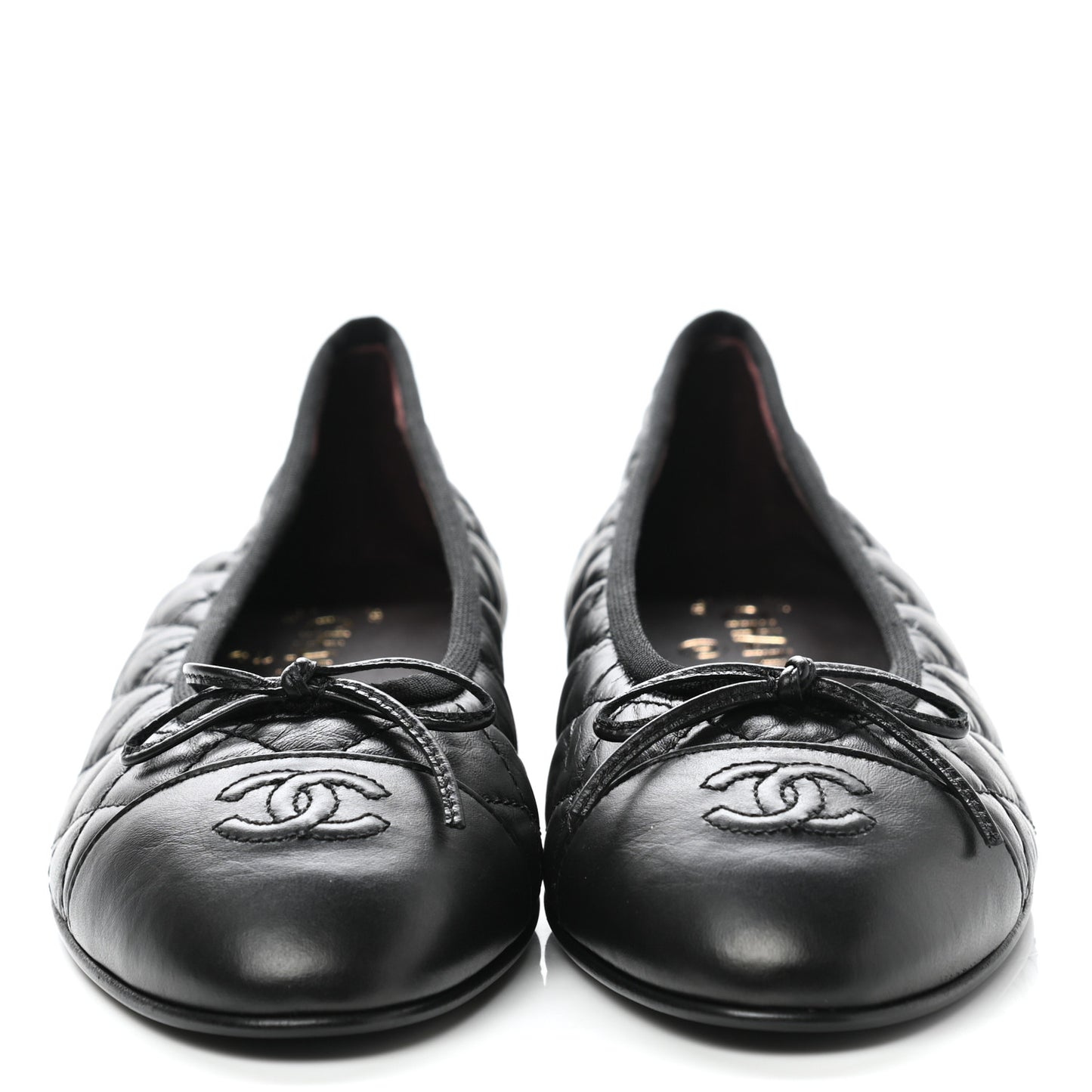 Aged Calfskin Quilted Cap Toe Ballerina Flats 40 Black
